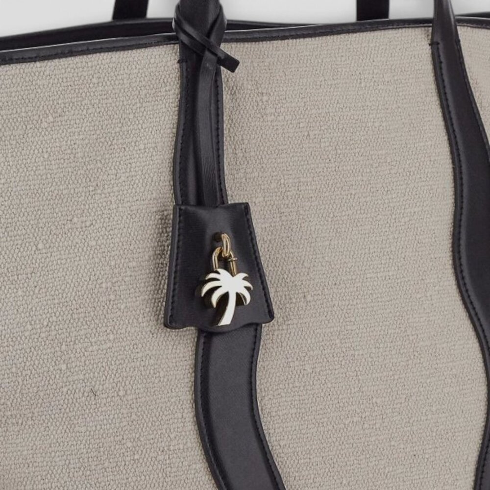 Palm Angels Classic Cabas Tote Bag Canvas Black Leather Trim Palm Charm NWT - Picture 5 of 11